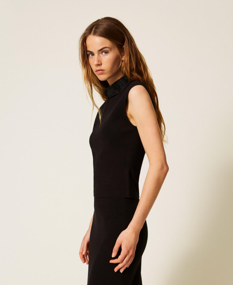 Top in maglia e organza Nero Donna 252AP3011_00006_02