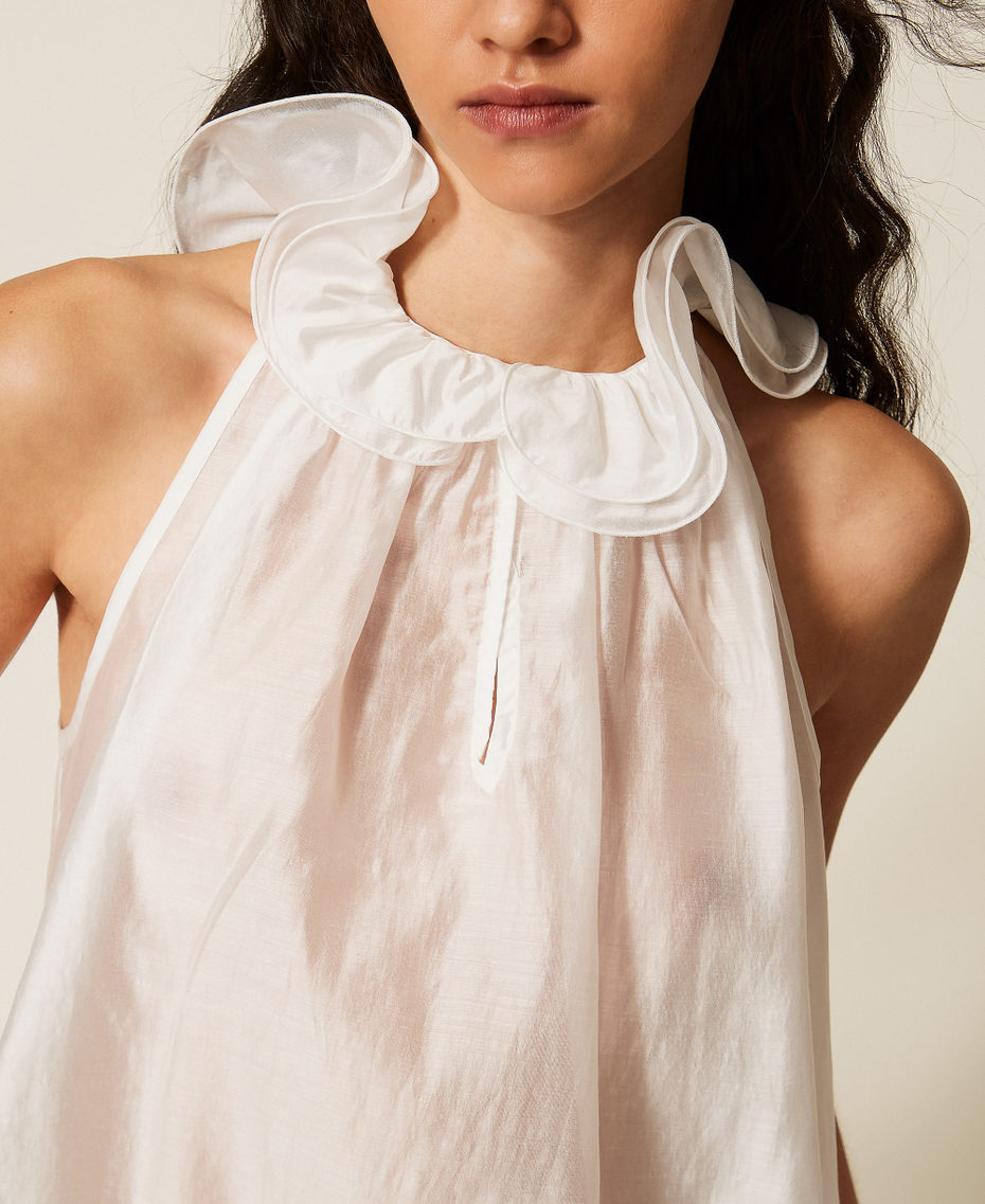 Top aus Voile mit Volant Mattwei&szlig; Frau 261AP2184_00526_04