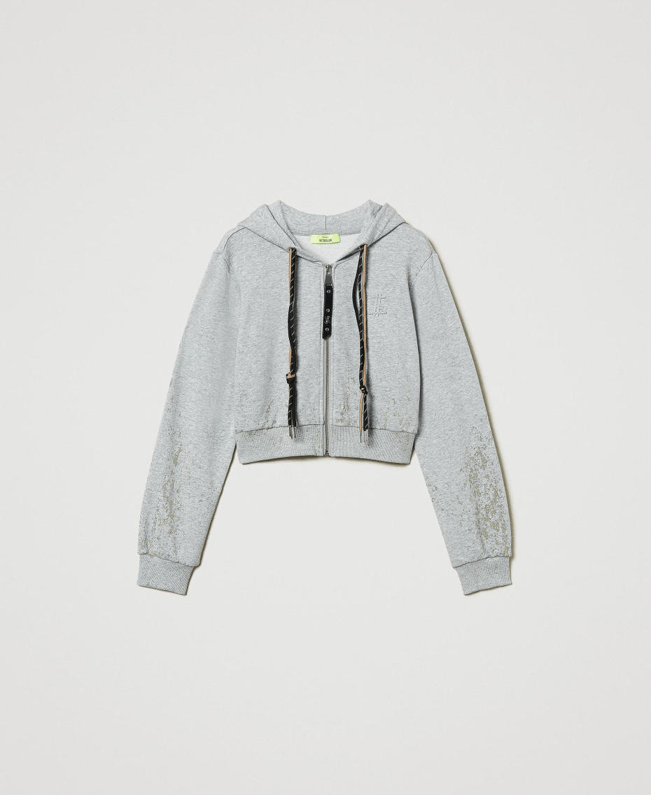 MYFO cropped hoodie with glitter print Melange Grey Woman 242AM2020_00082_S0