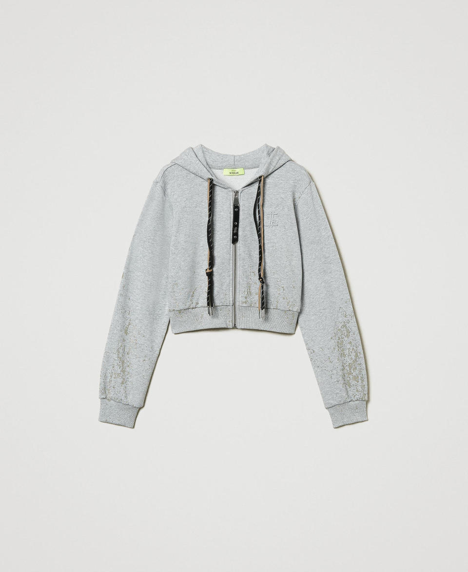 MYFO cropped hoodie with glitter print Melange Grey Woman 242AM2020_00082_S0