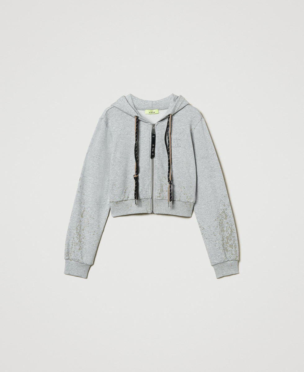 Felpa cropped MYFO con stampa glitter Grigio M&eacute;lange Donna 242AM2020_00082_S0