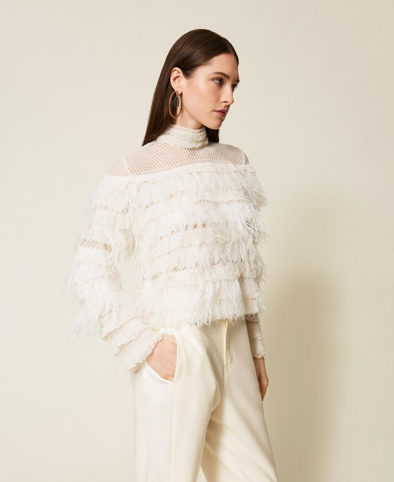 Jumper with ruffles and feathers White Snow Woman 252TS3241_00282_02