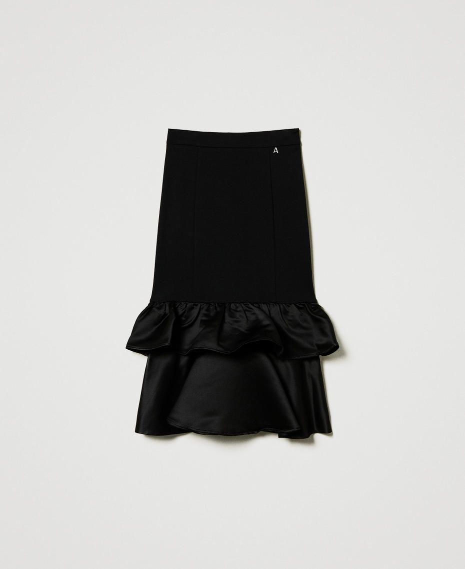 Midi skirt with satin flounces
