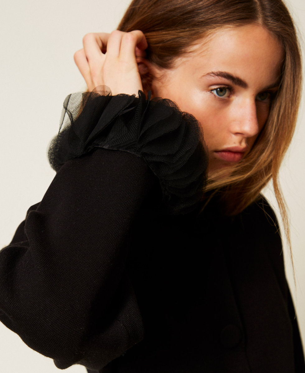 Knit jacket with organza Black Woman 252AP3010_00006_04