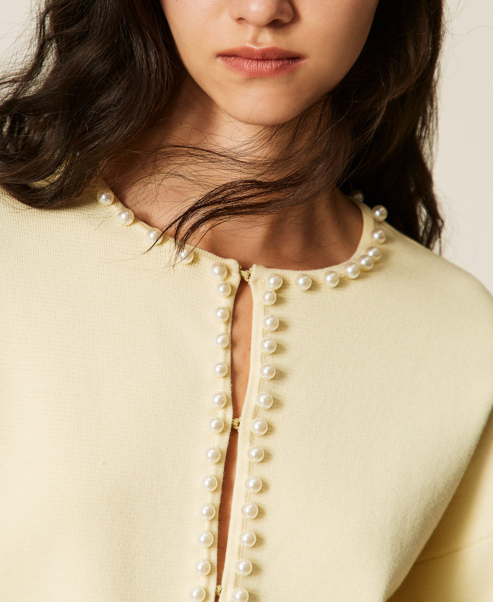 Cardigan with pearl embroidery Double Cream Yellow Woman 261LL3CBB_12842_04