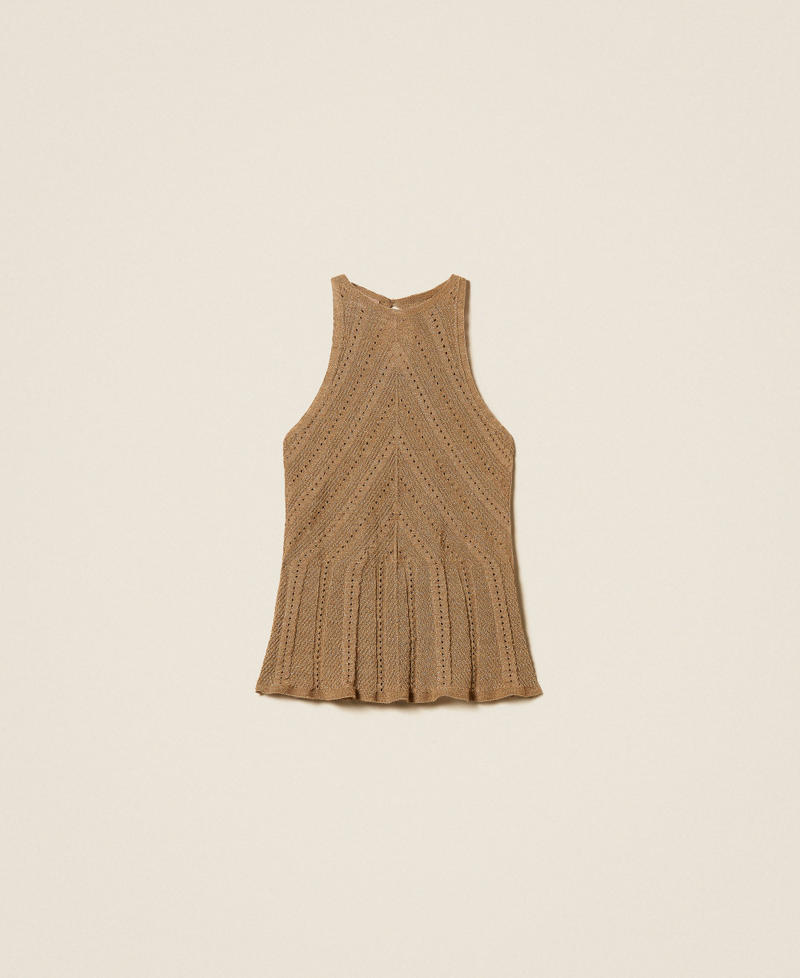 Linen knit halter top with lurex Golden Green Lurex Woman 261TT3210_12454_S0