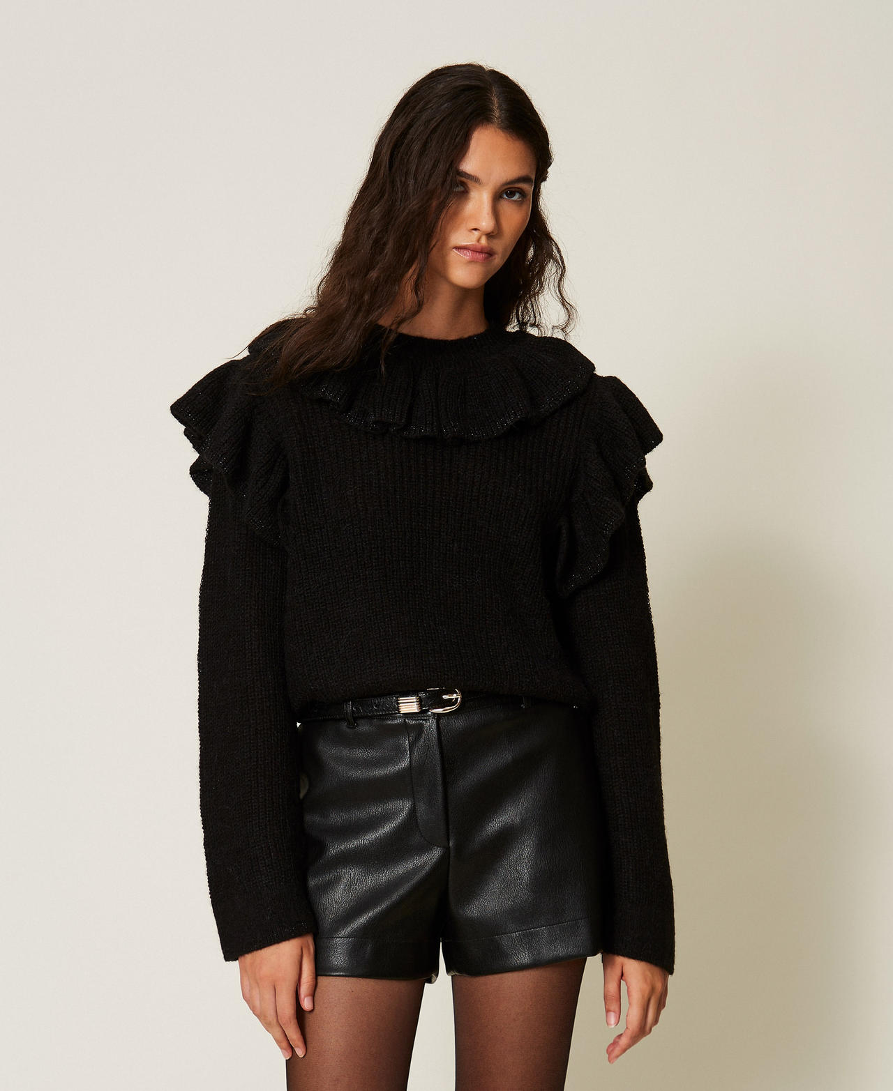Pull en fil lurex avec volants