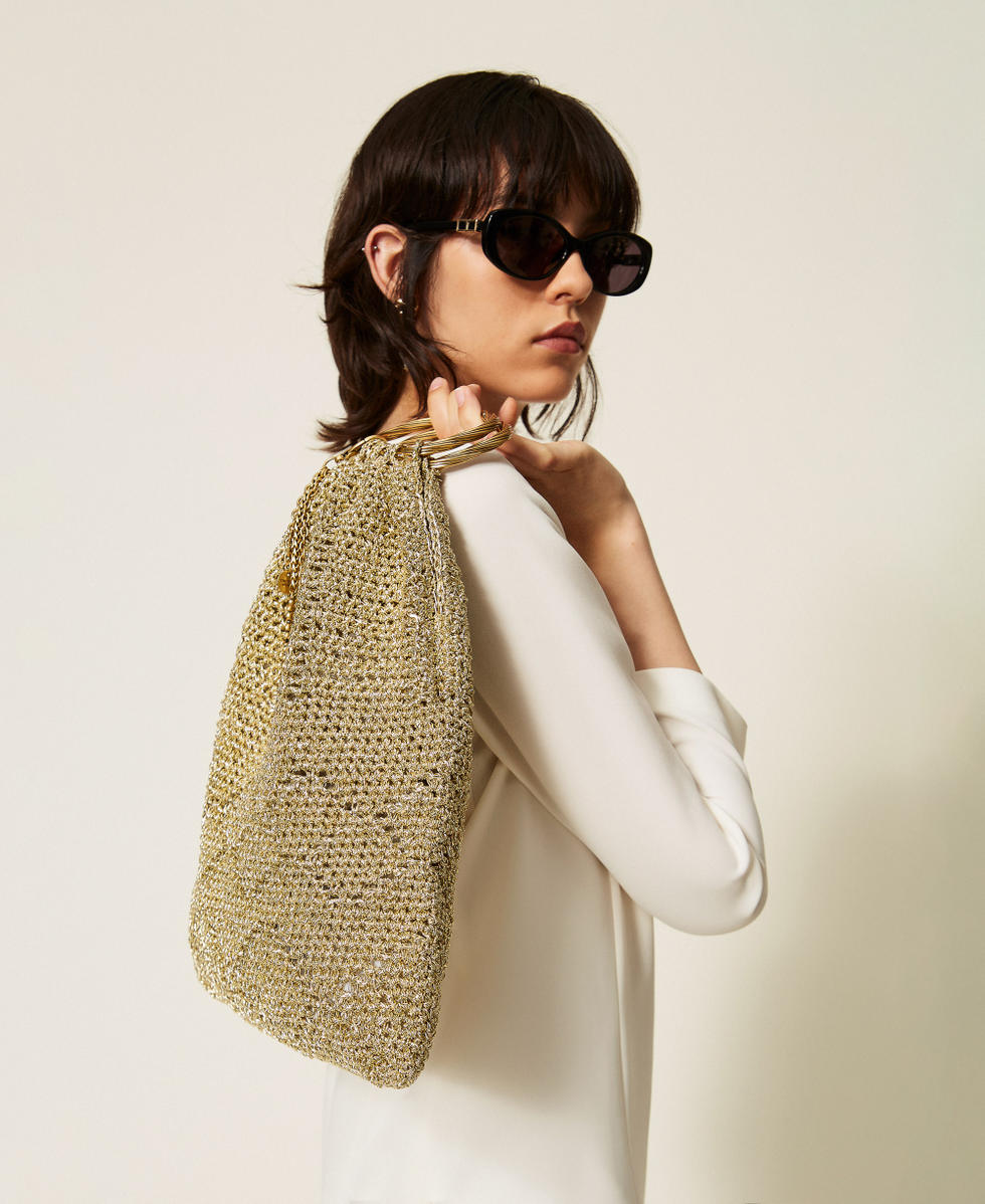 Sac &agrave; main au crochet avec lurex Or Jaune Femme 262TB7330_10366_A0