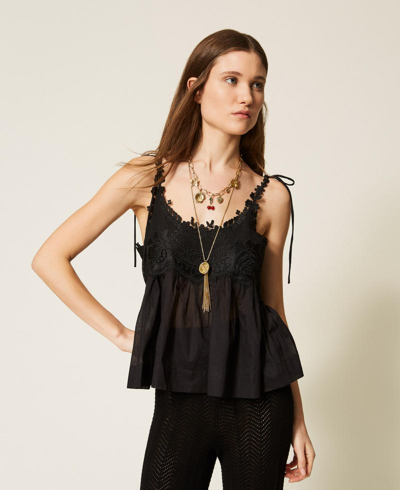 Muslin top with lace Black Woman 261TT2141_00006_01