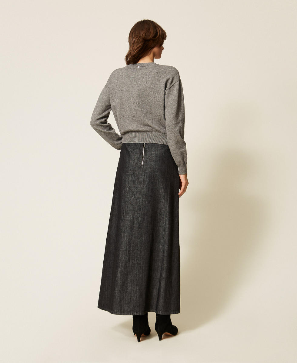 Gonna lunga in jeans fluido Denim Nero Donna 262AP2061_01103_03