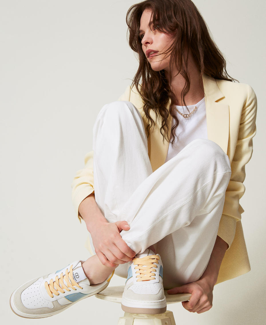 Sneakers in pelle color block Bicolor Airy Blue / Pale Yellow Donna 251TCP010_12156_0T