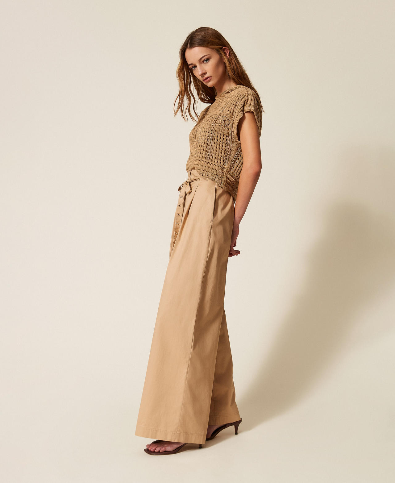 Weite Hose aus Twill "Rope"-Beige Frau 261TT2014_12145_02