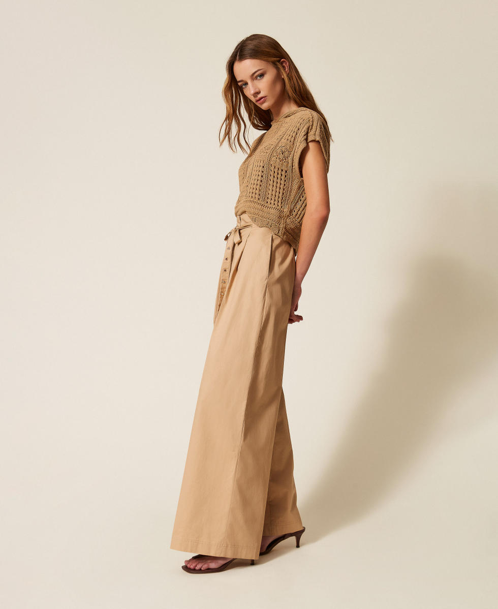 Pantalon ample en serg&eacute; Beige &laquo;&nbsp;Rope&nbsp;&raquo; Femme 261TT2014_12145_02