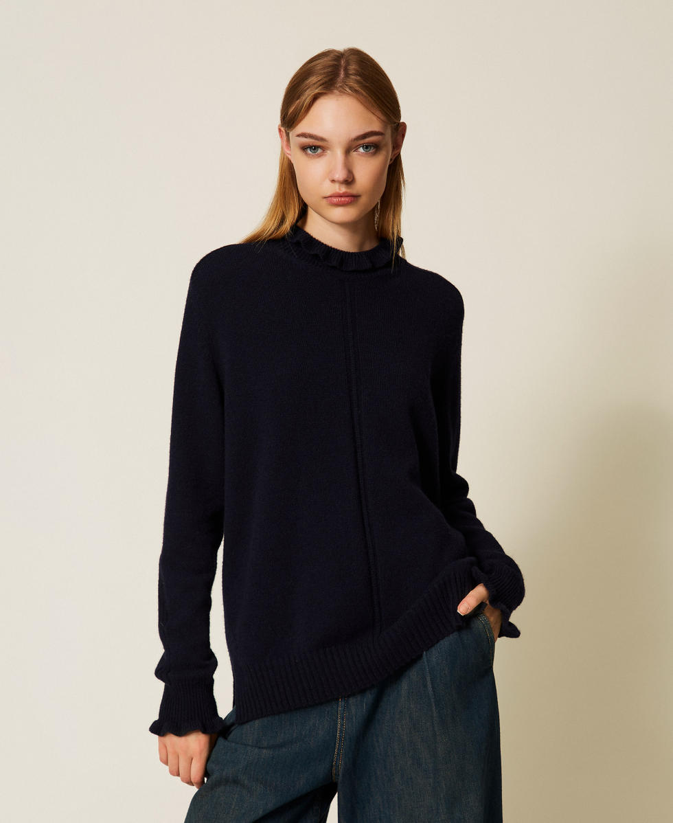 Wool blend jumper with ruffles Classic Blue Woman 252TT3350_11956_01