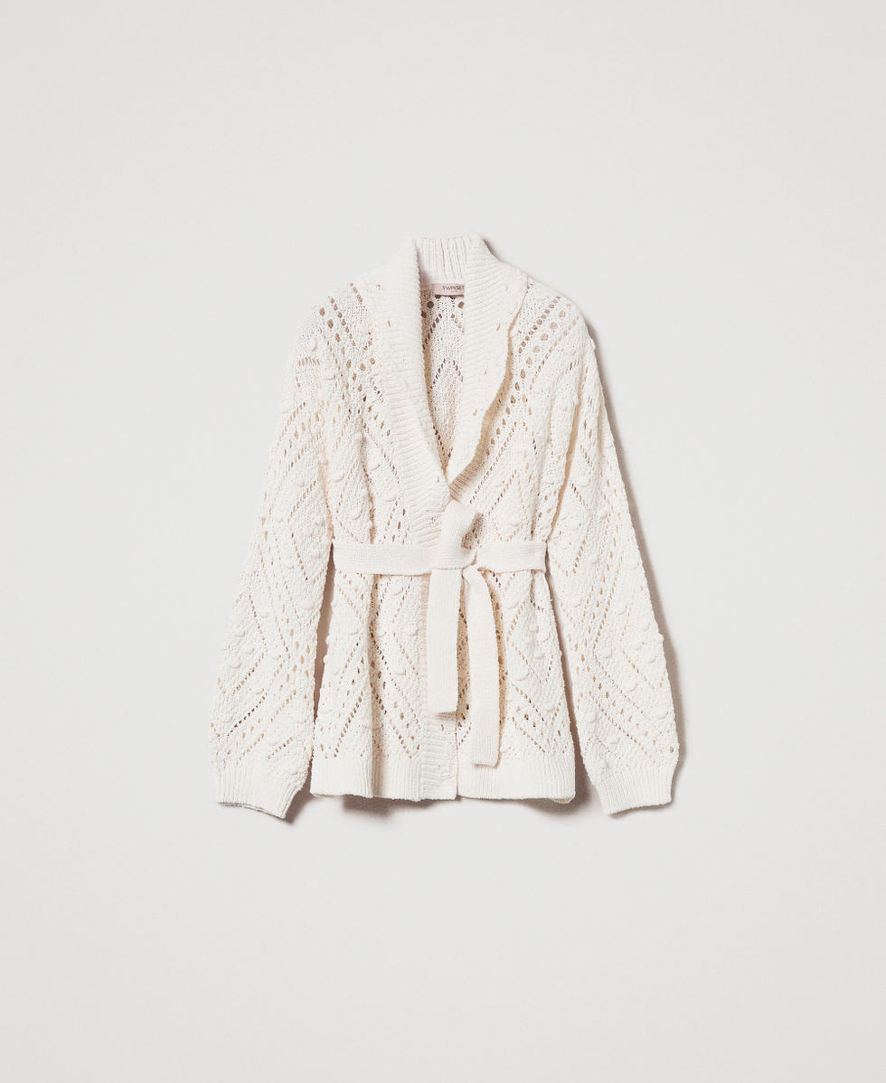 Openwork knit cardigan with belt