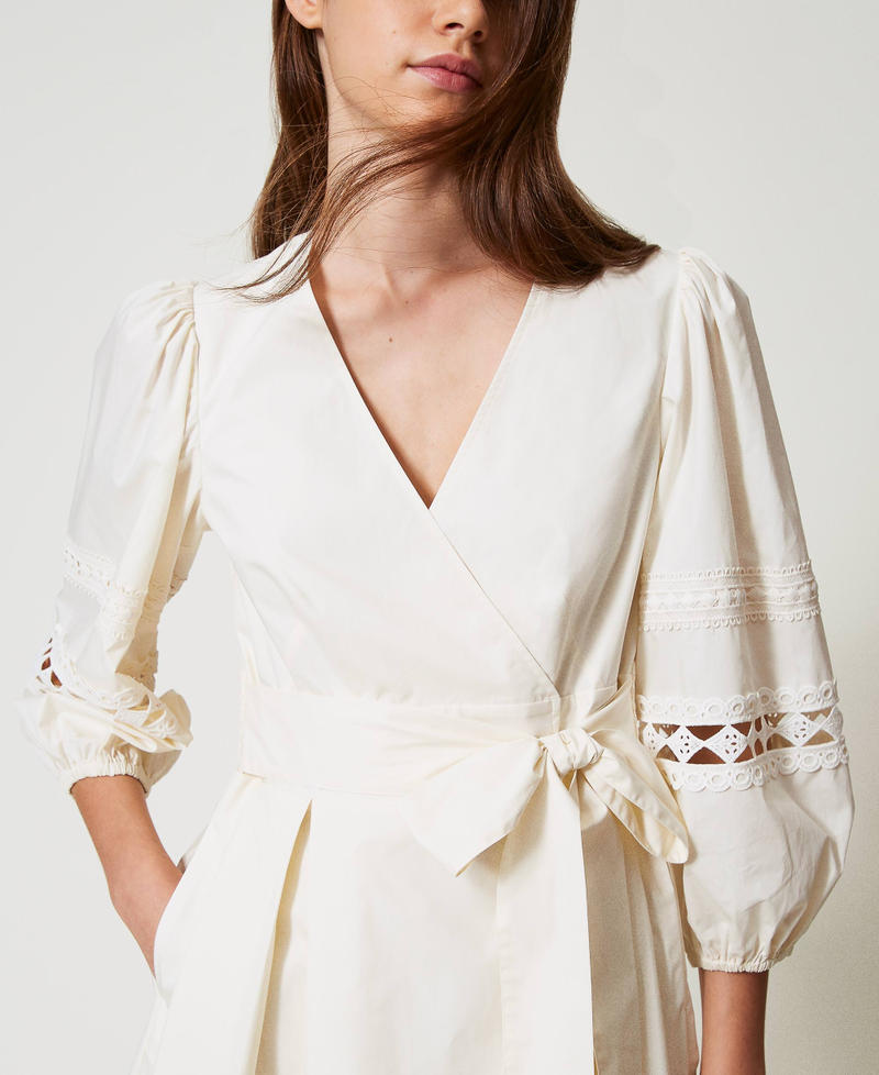 Short poplin dress with crochet detail Mother Of Pearl Woman 251LB2KEE_00059_04