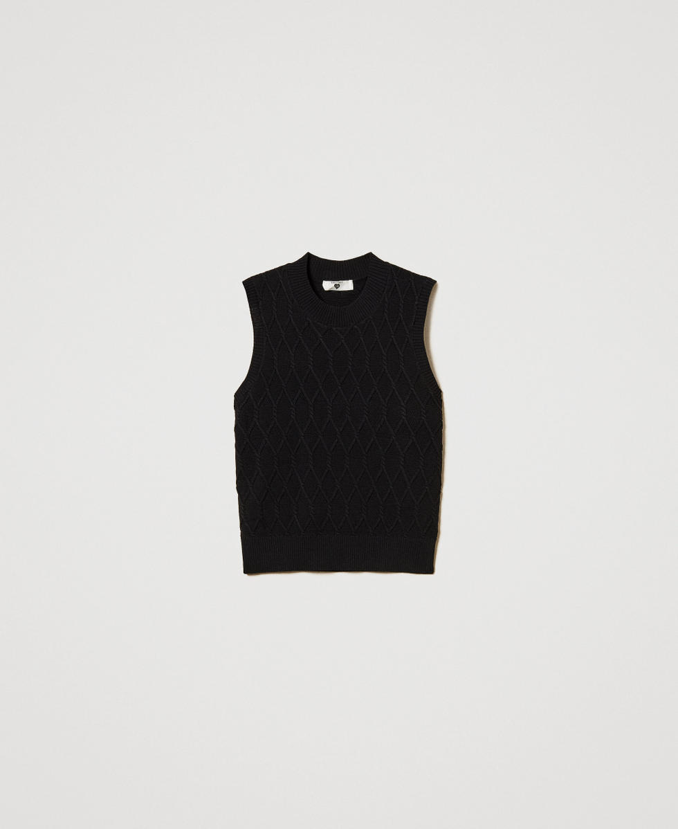 Top en maille avec losanges Noir Femme 251LL3HAA_00006_S0