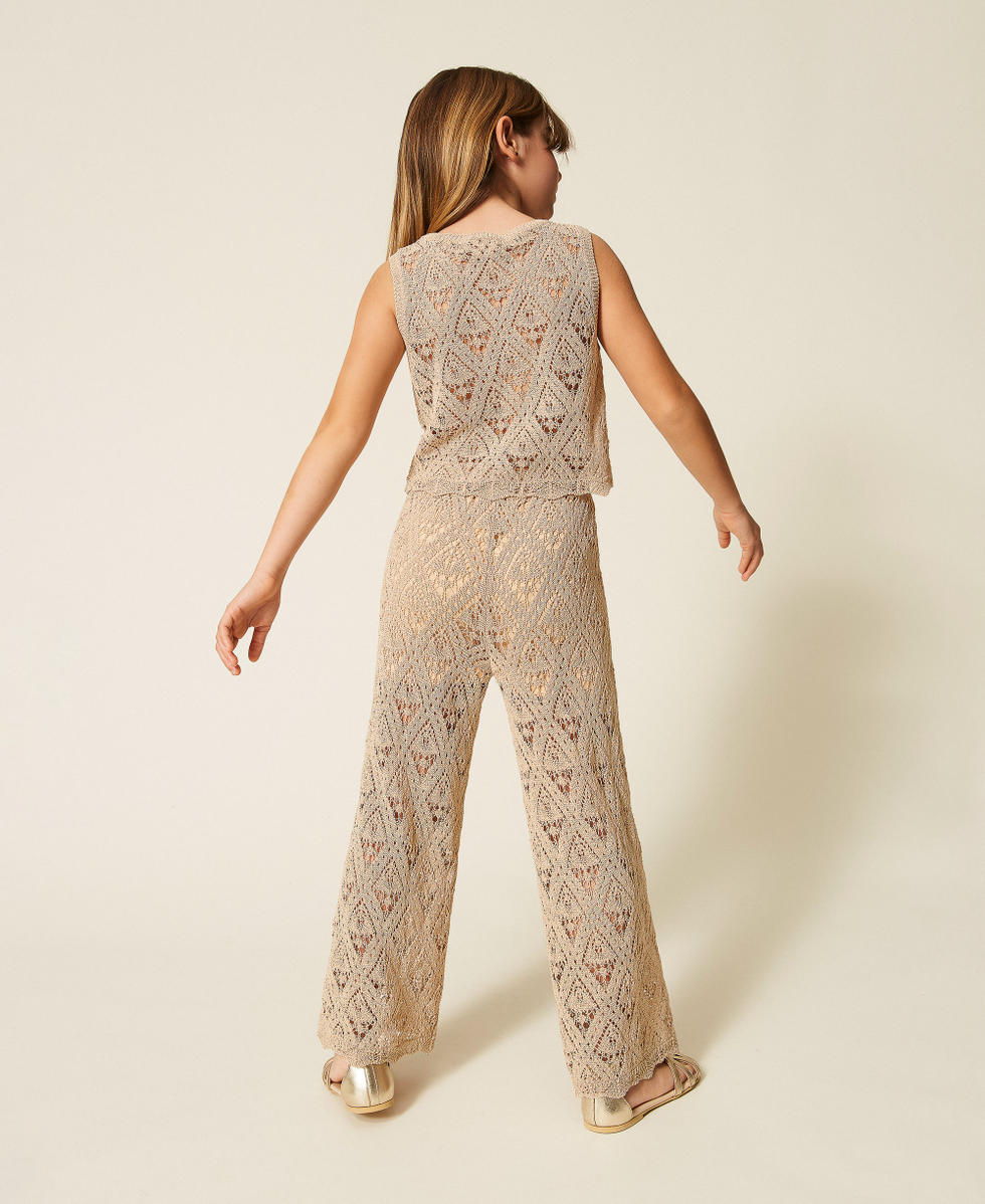 Knit top and wide-leg trousers with diamond pattern Safari Beige Girl 261GJ3031_13191_03