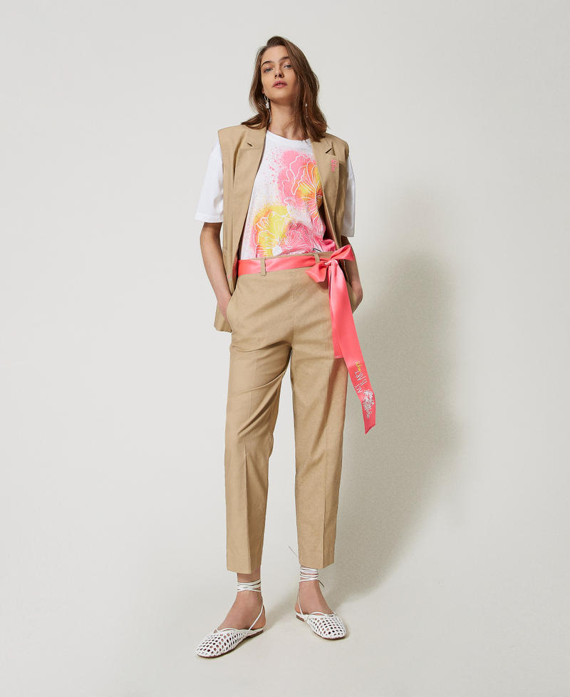 Gilet MYFO con ricami e cintura Beige Incenso Donna 251AQ2062_00634_T0