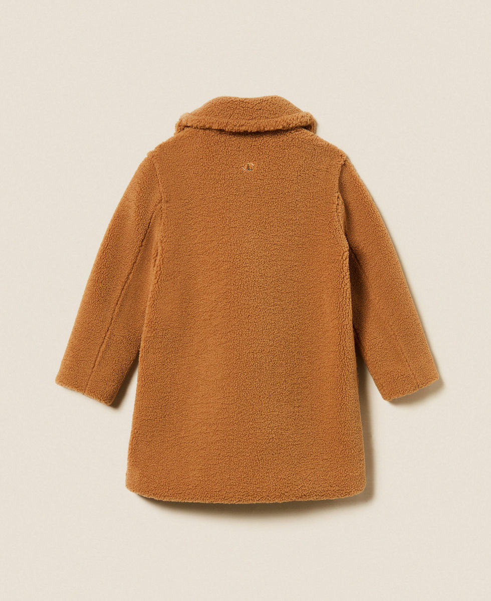 Manteau crois&eacute; en fausse fourrure Camel Fille 252GJ2180_12571_S1
