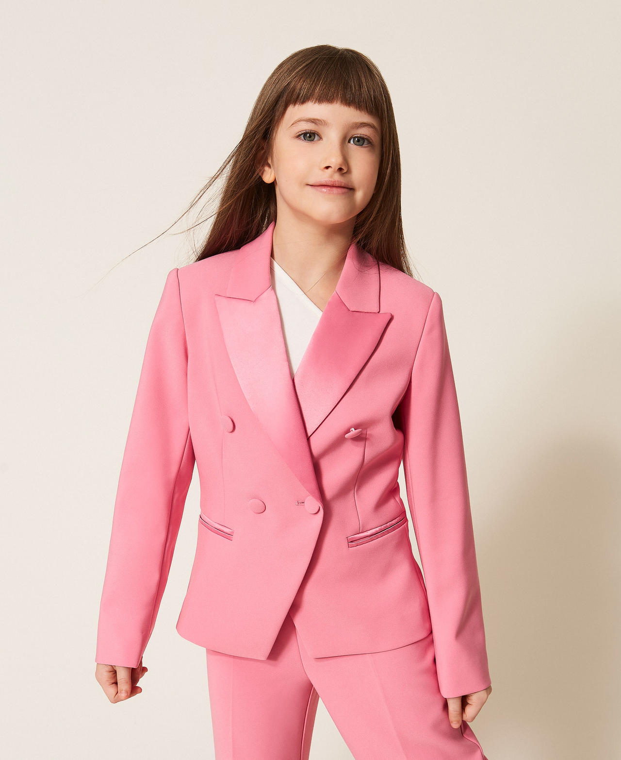 Twinset Girls "Sunrise" Pink Crêpe And Duchess Blazer