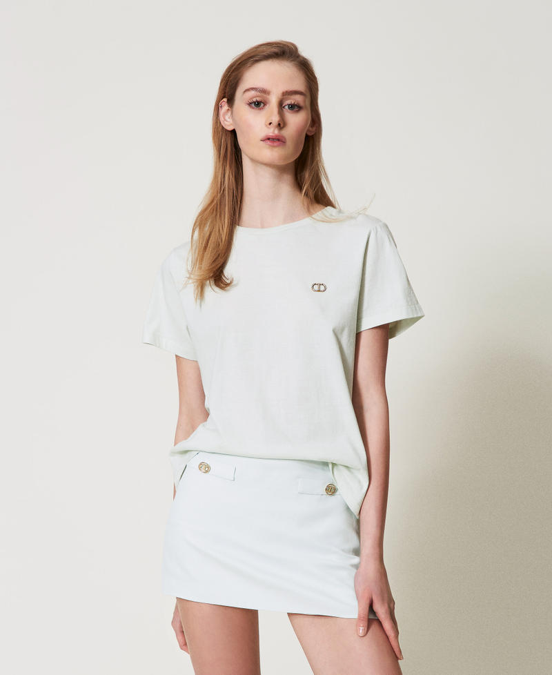 T-shirt avec logo Oval T strassé Water Green Femme 251TT2040_12371_01