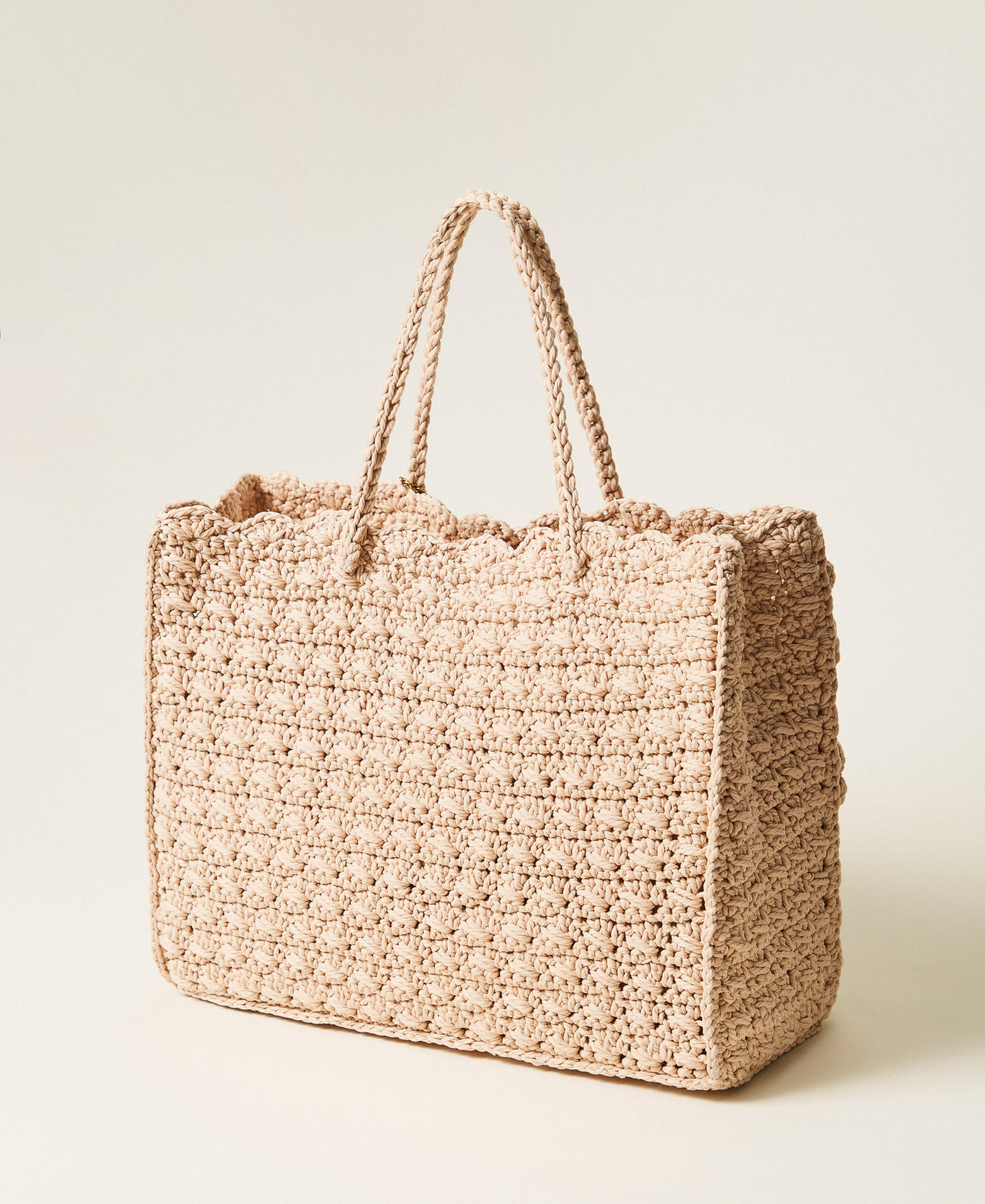 Crochet shopper bag with charms Delicate Sand Beige Woman 261TB7510_13161_03