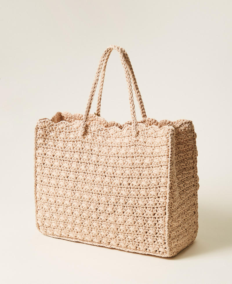 Crochet shopper bag with charms Delicate Sand Beige Woman 261TB7510_13161_03