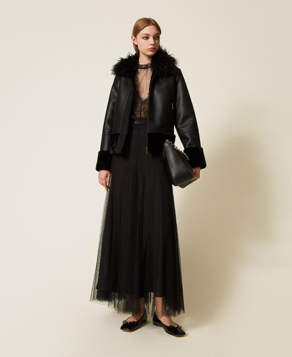 Faux leather jacket with faux fur Black Woman 252TP2410_00006_T0