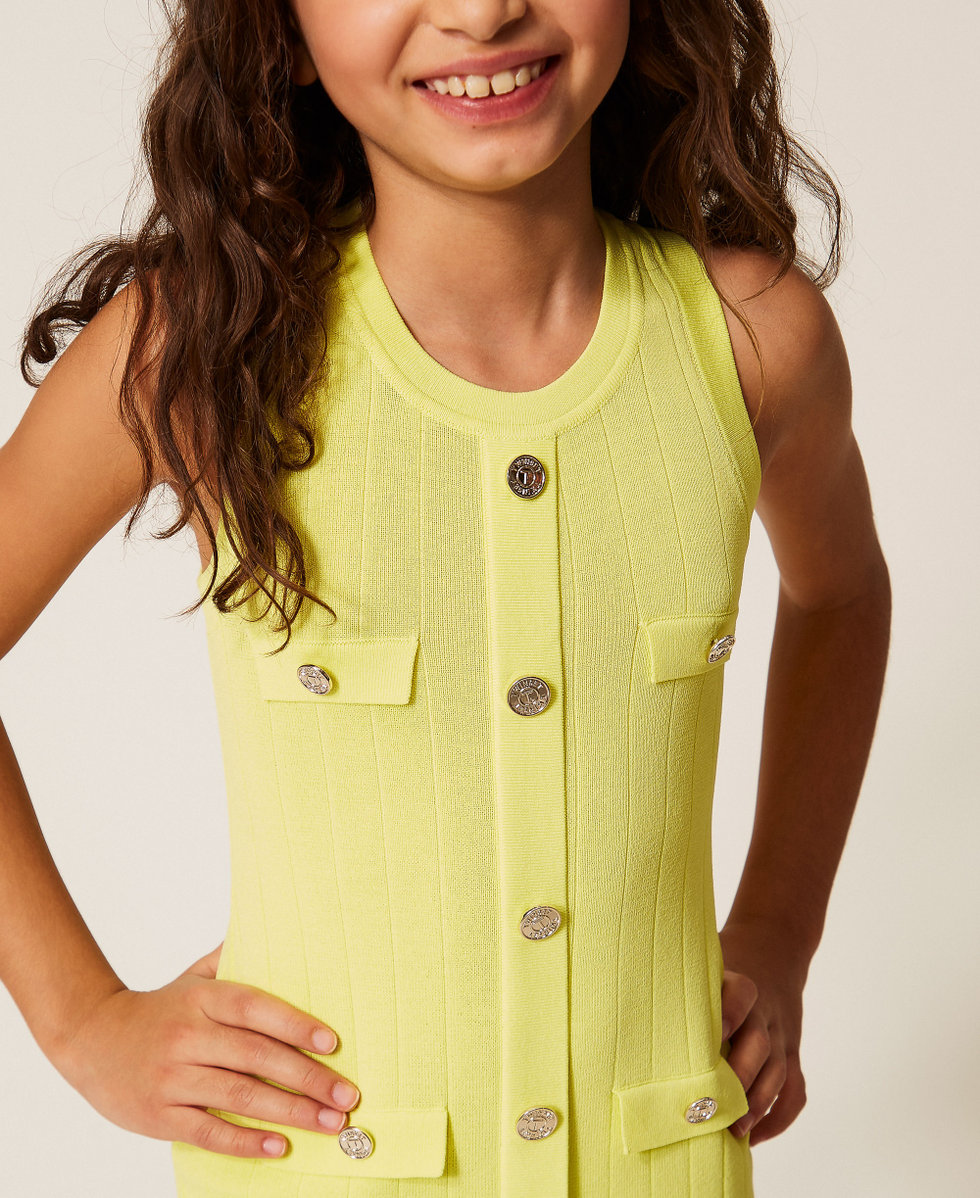 Robe courte en maille avec boutons Jaune &laquo;&thinsp;Limelight&thinsp;&raquo; Fille 261GJ3063_06210_04