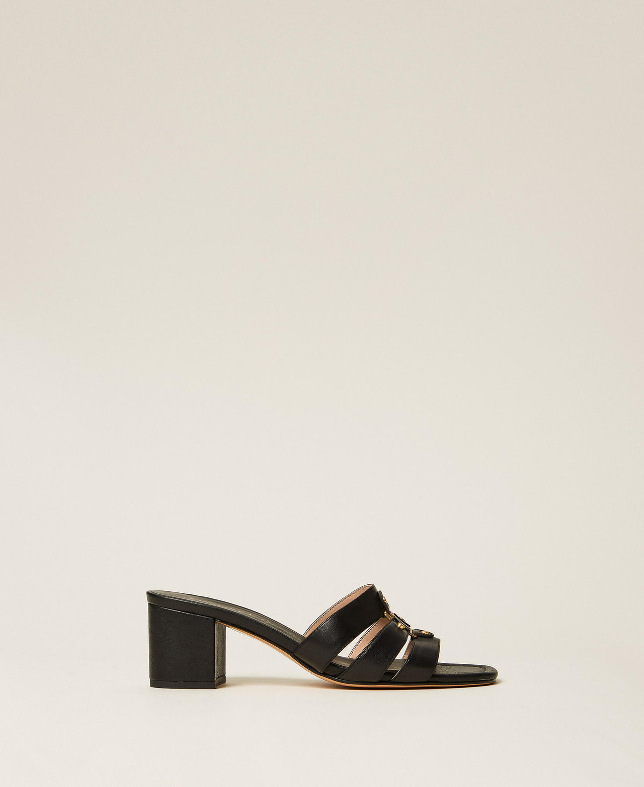 Sandales mules en cuir avec logo