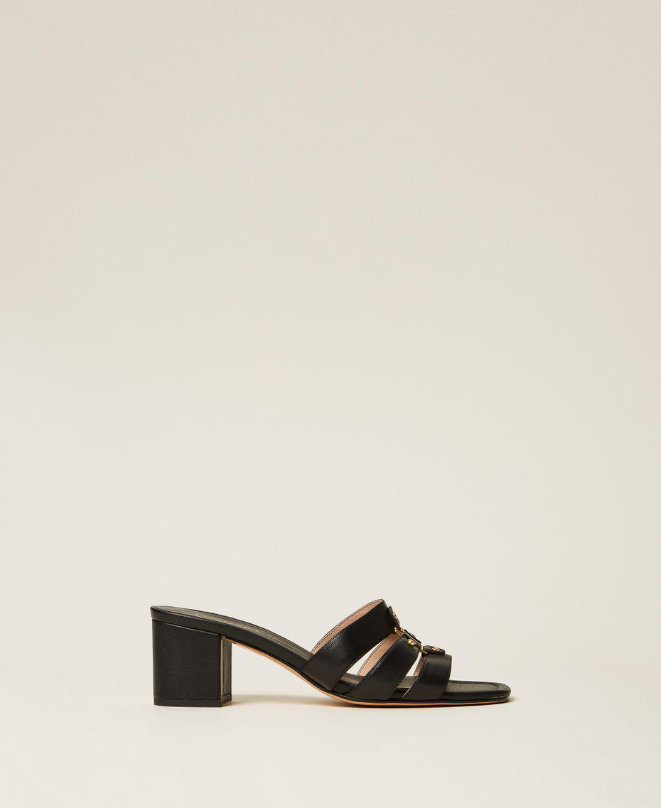Mules aus Leder mit Logo Schwarz Frau 261TCP03A_00006_01