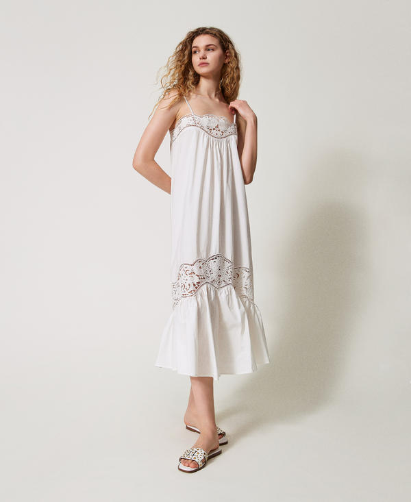 Long dress in broderie anglaise poplin
