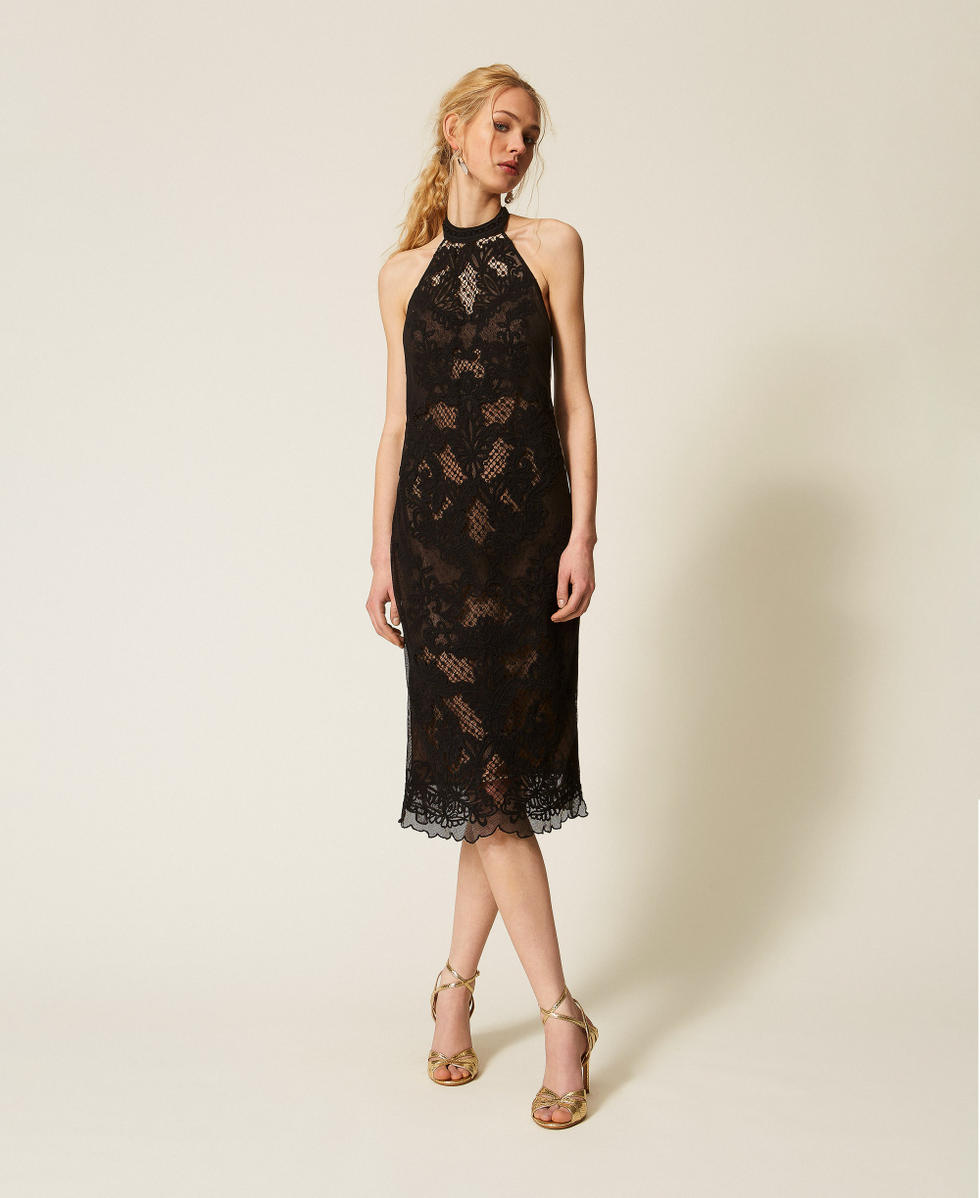 Long mesh dress with embroidery Black Woman 261TQ2012_00006_01