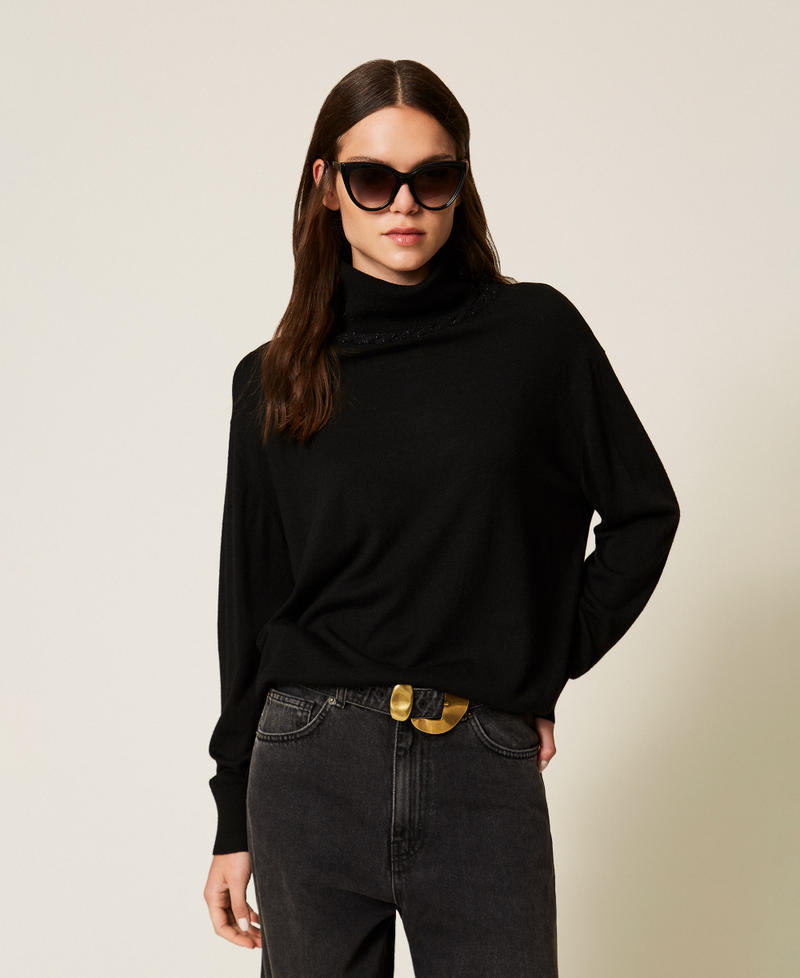 Maglia dolcevita lurex con treccia Nero Donna 252LL3NBB_00006_01