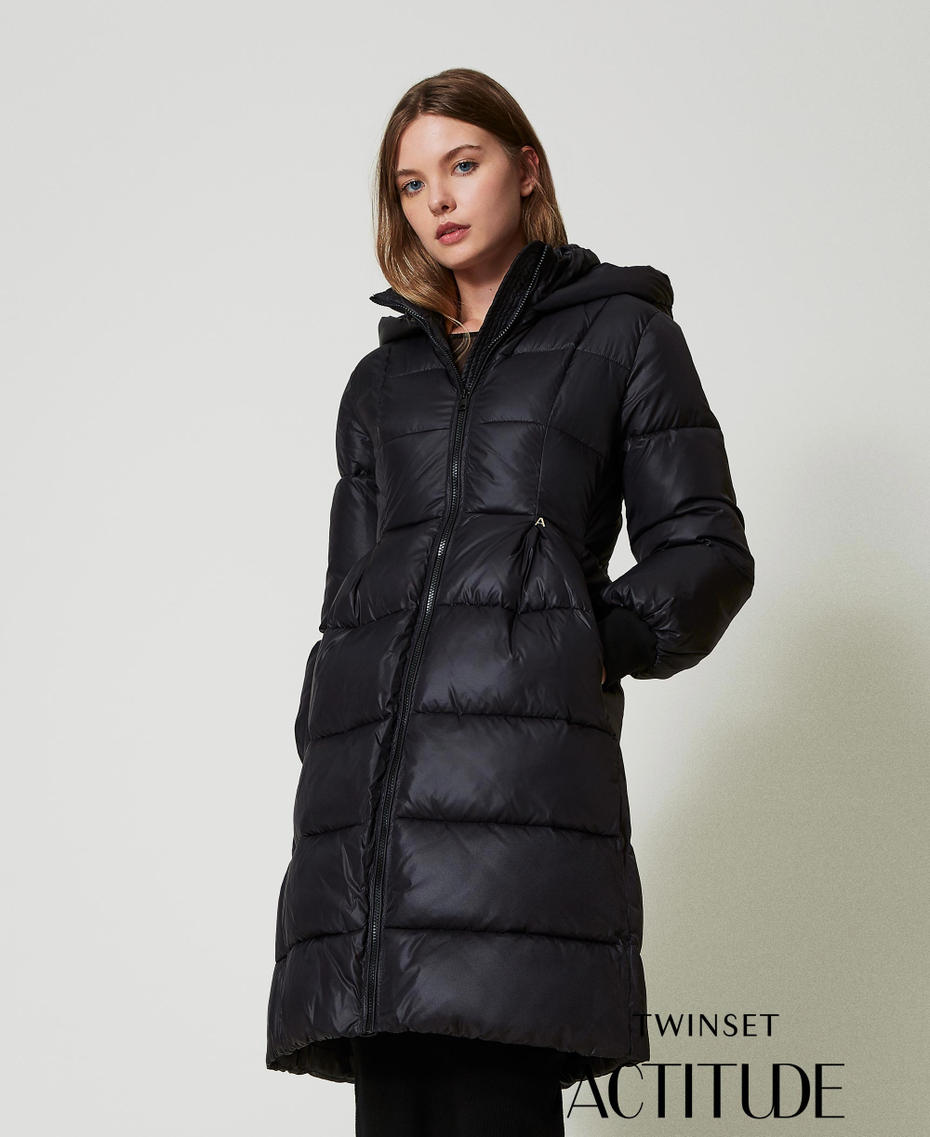 Long puffer jacket with hood Black Woman 242AT2010_00006_01