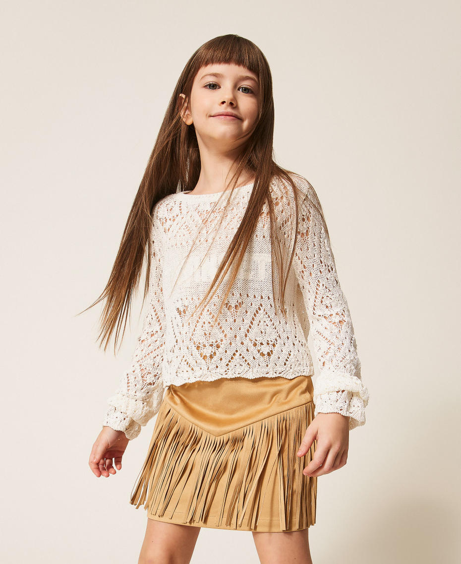 Jupe courte en su&eacute;dine avec franges Beige &laquo;&nbsp;Safari&nbsp;&raquo; Fille 261GJ2141_13191_01