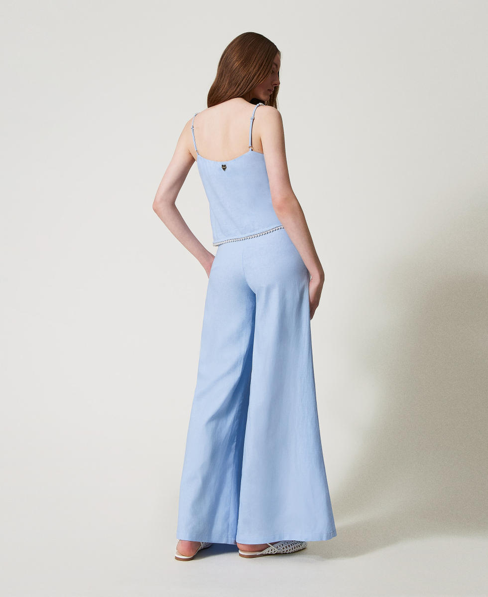 Linen palazzo trousers Light Blue Topaz Woman 251LM2QCC_12106_03