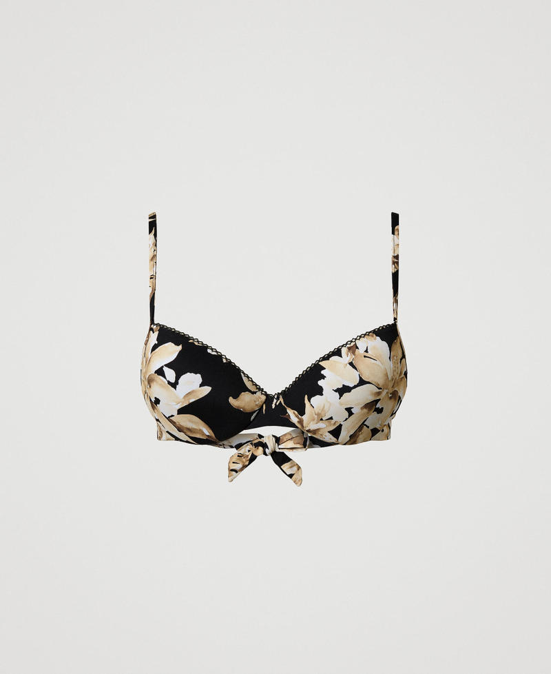 Push-up-Bikinitop mit Blumenprint Blumenprint Schwarz / Natural Beige Frau 251LBMT44_12195_S0