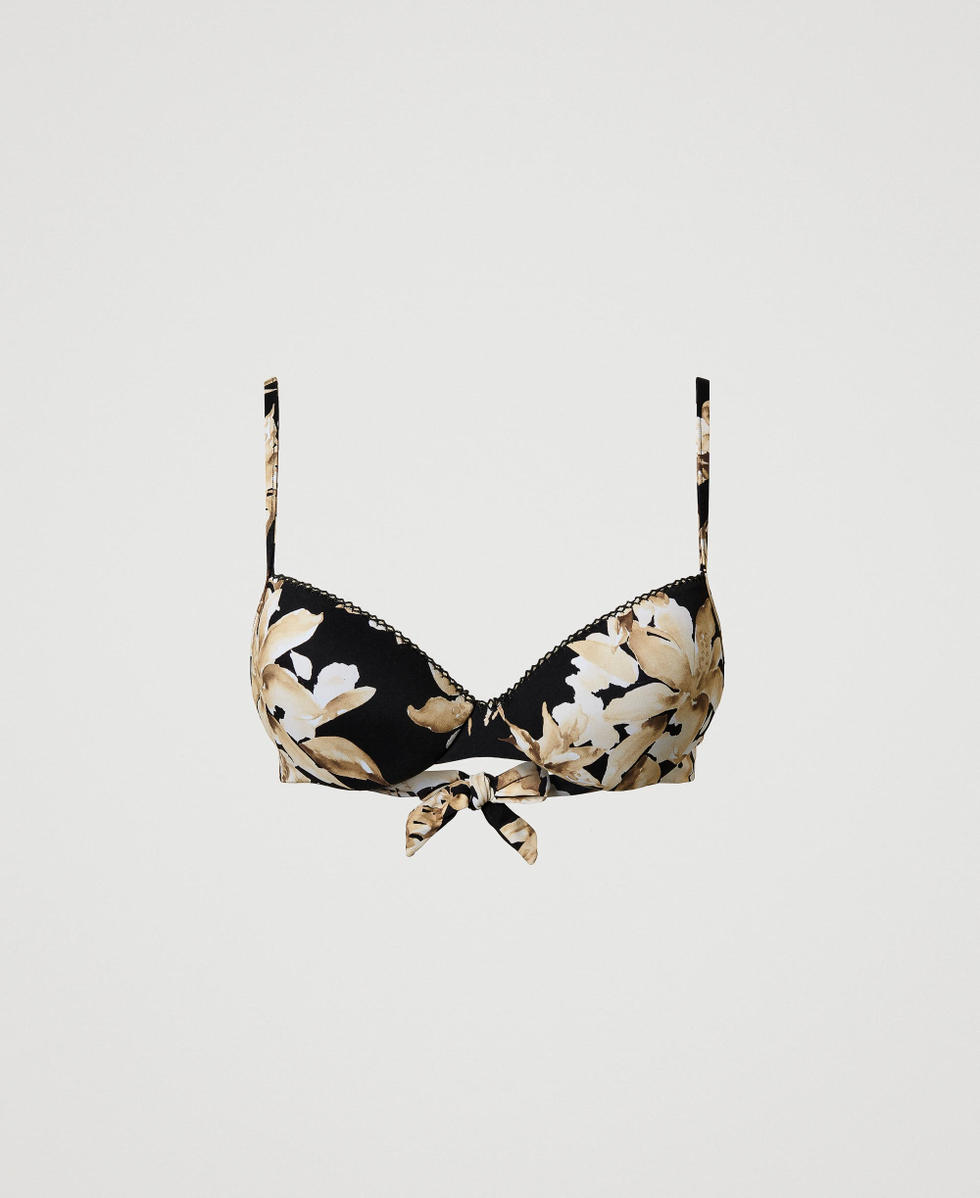 Push-up bikini top with floral print Black/Natural Beige Floral Print Woman 251LBMT44_12195_S0