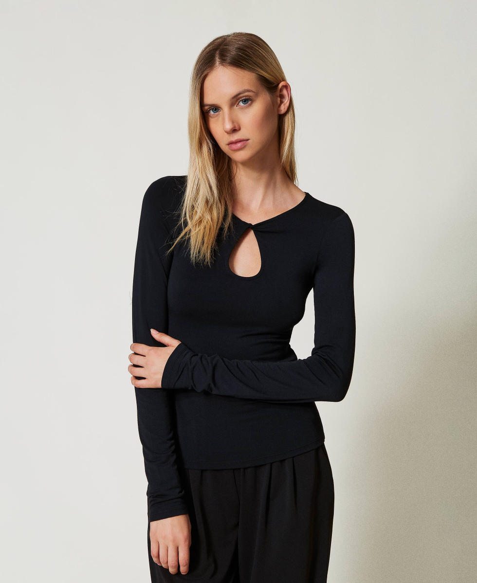 T-shirt ajour&eacute; Noir Femme 242LL2UBB_00006_01