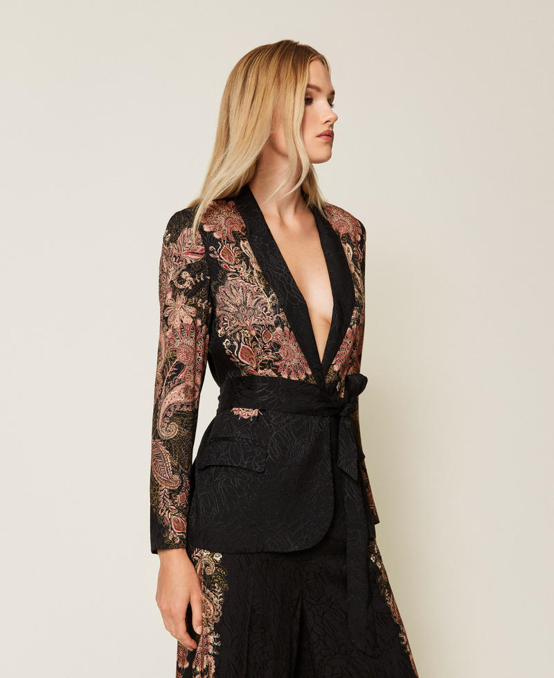 Jacquard blazer with print Black/Rust Brown Paisley Print Woman 252TP2040_12742_02
