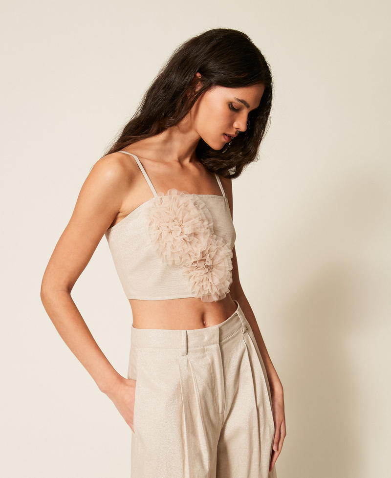 Linen blend top with lurex Cashew Beige Lurex Woman 261AT2074_13460_02