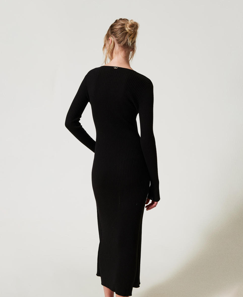 Long trompe-l'œil knit dress Woman, Black | TWINSET Milano
