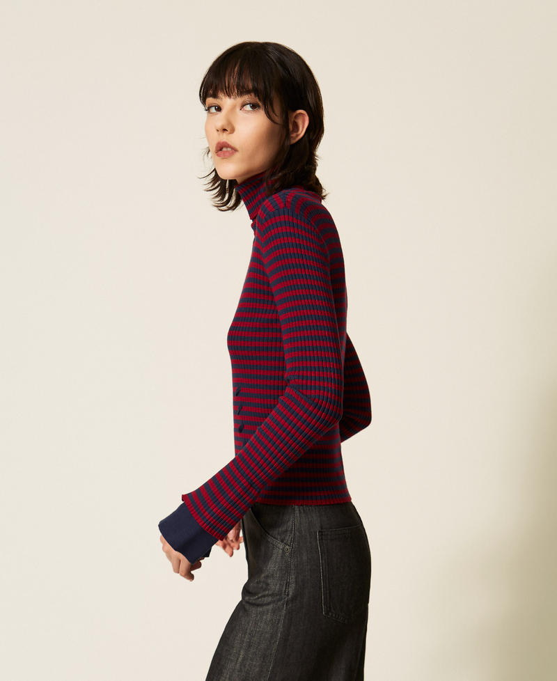 Pull col montant ray&eacute; Rayure Rouge "Rhubarbe"/Bleu Blue Paint Femme 262AP3250_13875_02