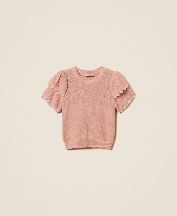 Crew neck jumper with flounces