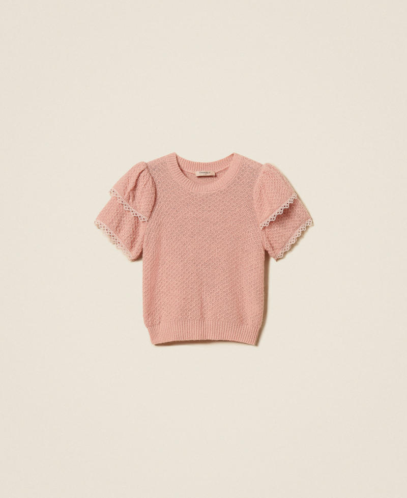 Crew neck jumper with flounces Light Dusty Pink Woman 262TP3152_12747_S0