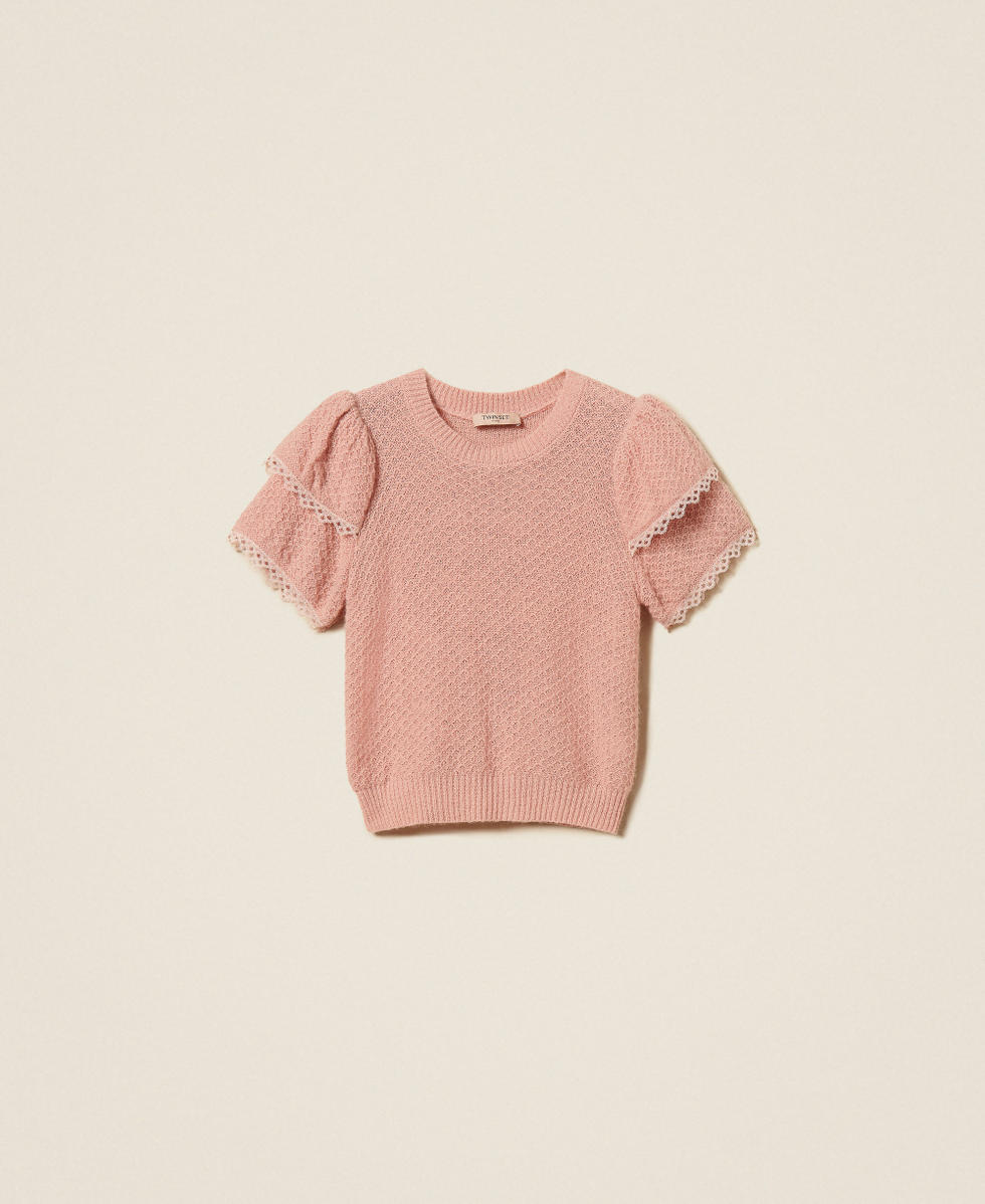 Pull ras-du-cou avec volants Rose Dusty Pink Clair Femme 262TP3152_12747_S0