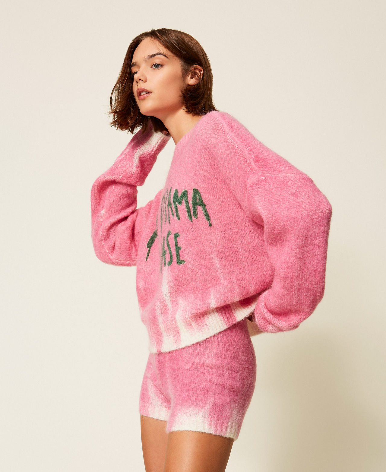 MYFO wool blend shorts with print Fluorescent Pink/Drama Woman 252AQ3062_13034_02