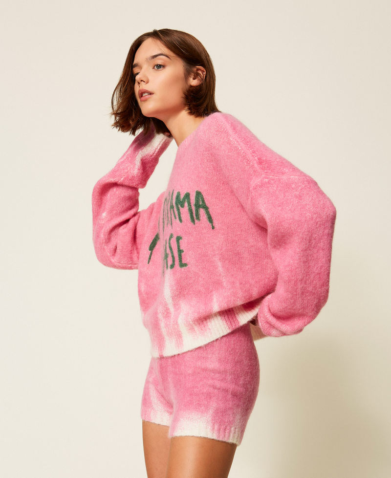 MYFO wool blend shorts with print Fluorescent Pink/Drama Woman 252AQ3062_13034_02